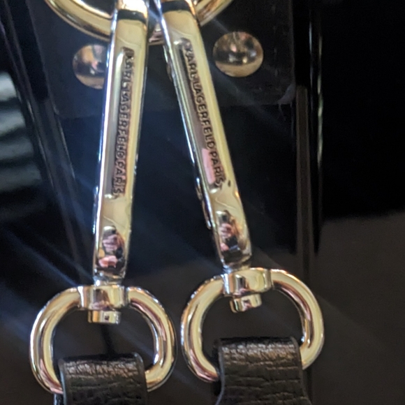 Karl Lagerfeld Paris Maybelle Hard Side Mini Suitcase Backpack in Glossy Black - Picture 10 of 16